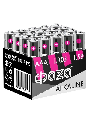 Элемент питания алкалиновый AAA/LR03 1.5В Alkaline Pack-20 (уп.20шт) ФАZА 5028128