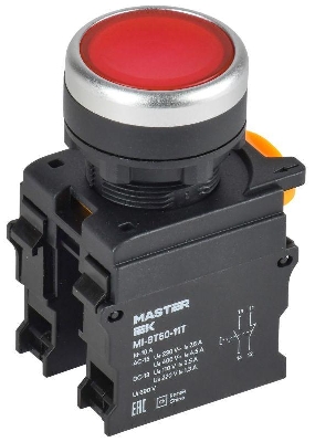 Кнопка d22мм 1НО+1НЗ MASTER с фиксацией красн. IEK MI-BT60-11T-3-21-K04