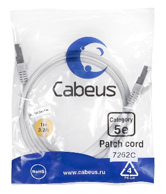 Патч-корд F/UTP кат.5E PC-FTP-RJ45-Cat.5e-1m 2xRJ45/8p8c экранир. PVC 1м сер. Cabeus 7262c