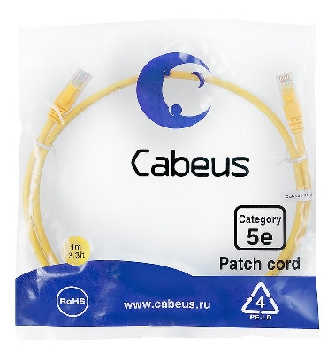 Патч-корд U/UTP кат.5E PC-UTP-RJ45-Cat.5e-1m-YL-LSZH 2xRJ45/8p8c неэкранир. LSZH 1м желт. Cabeus 9497c