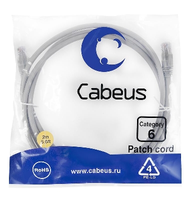 Патч-корд U/UTP кат.6 PC-UTP-RJ45-Cat.6-2m 2xRJ45/8p8c неэкранир. PVC 2м сер. Cabeus 7268c