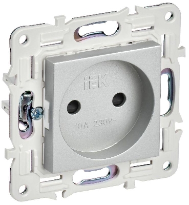 Розетка SKANDY 10А без заземл. защ. шторки SK-R01S серебр. IEK SK-R13-10-K23