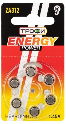 Элемент питания воздушно-цинковые для слухового аппарата ZA312-6BL ENERGY POWER Hearing Aid (блист.6шт) Трофи Б0057977