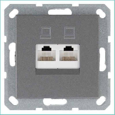 Розетка компьютерная 2-м RJ45 IP20 кат. 6 механизм алюм. Jasmart G6108S