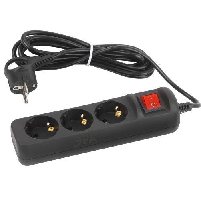 Удлинитель 3х3м с заземл. 10А с выкл. ПВС 3х0.75 черн. UX-3es-3m-B Эра Б0057728