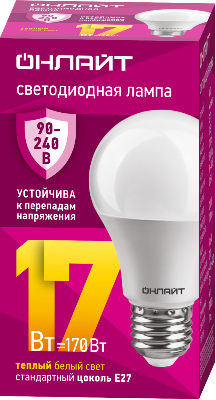 Лампа светодиодная 90 533 OLL-A60-17-230-2.7К-E27 PRO 90-240В ОНЛАЙТ 90533