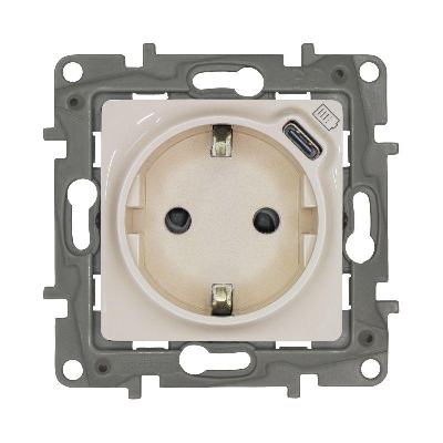 Розетка USB C Etika 16А 250В 1500мА 7.5Вт с заземл. защ. шторки безвинт. зажимы сл. кость IEK 672388