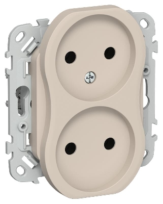 Розетка 2-м СП FLITE РС02-1-ФлЛ 10А без заземл. без защ. шторок безвинтовое крепление механизм льняной IEK FI-R20-10-1-K88