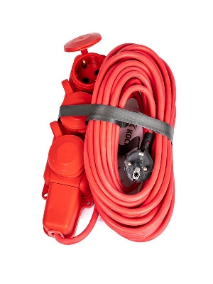 Удлинитель на каучуковой колодке 3х10м 16А IP44 250В 4кВт каучук КГ 3х2.5 красн. УХз16 Россия КОСМОС YKsm10m-3g(16A)KG-R