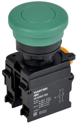 Кнопка "Грибок" d22мм 1НО+1НЗ MASTER с фиксацией зел. IEK MI-BG60-11M-3-21-K06