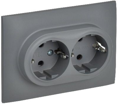 Розетка 2-м SKANDY 16А с заземл. защ. шторки в сборе SK-R07Gr сер. IEK SK-R24-16-K03-F