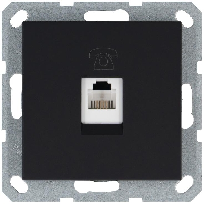 Розетка телефонная 1-м RJ11 механизм черн. матов. soft touch JasmartG6101PB