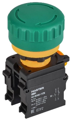 Кнопка "Грибок" 1НО+1НЗ MASTER поворотн. с фиксацией зел. IEK MI-BG60-11ZS-3-23-K06