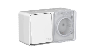 Блок ОП AtlasDesign PROFI IP54 (розетка 1-м 16А заземл. защ. шторки + 1-кл. выключатель 10А) сер. SE ATN543070