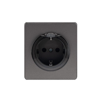 Розетка 1-м СП ROUND MIELE 16А с заземл. защ. шторки и крышкой титан Kranz KR-78-0702-2