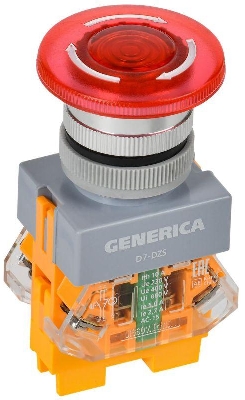 Кнопка D7-DZS "Грибок" d22мм 1НО+1НЗ поворотн. с подсветкой и фиксацией красн. GENERICA BBG50-11DZS-3-11-K04-G
