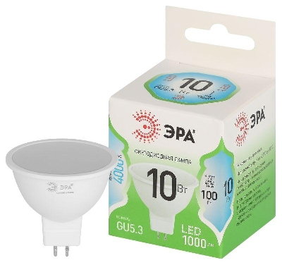 Лампа светодиодная GREEN LINE MR16-10W-840-GU5.3 GL 10Вт софит 4000К яркий свет бел. GU5.3 Эра Б0067064