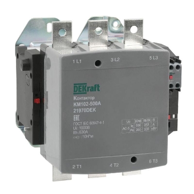 Контактор 500А 220В АС АС3 АС4 1НО+1НЗ КМ-102 DEKraft 21970DEK