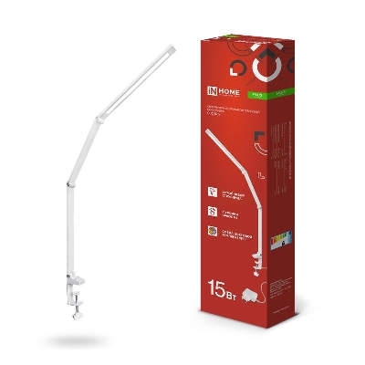 Светильник светодиодный настольный PLUS ССC-02Б 15Вт 3000-6500К 600лм USB с адаптером на струбцине бел. IN HOME 4690612045276