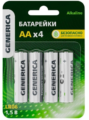 Элемент питания алкалиновый AA/LR6 Alkaline (блист.4шт) GENERICA ABT-LR06-ST-L04-G