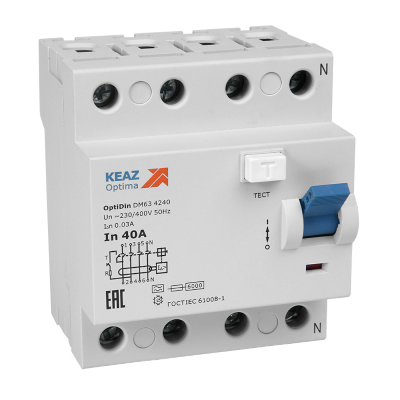 Выключатель дифференциального тока (УЗО) 4п 25А 30мА OptiDin DМ63-4225 AC УХЛ4 КЭАЗ 254201