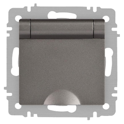 Розетка 1-м СП Accent 6-203-09 16А IP20 250В 2P+E Schuko с крышкой AL/CU титан Intro Б0063471