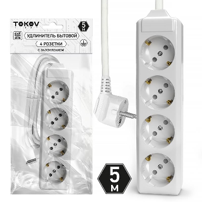 Удлинитель 4х5м с заземл. 10А 3х1.5 TOKOV LIGHT TKL-C01-BU4-5-1.5-Z