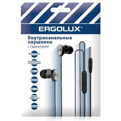 Наушники вакумные с микрофоном проводные ELX-WHP02P-C02 ПРОМО 3.5мм 1.2м пакет черн. Ergolux 15280