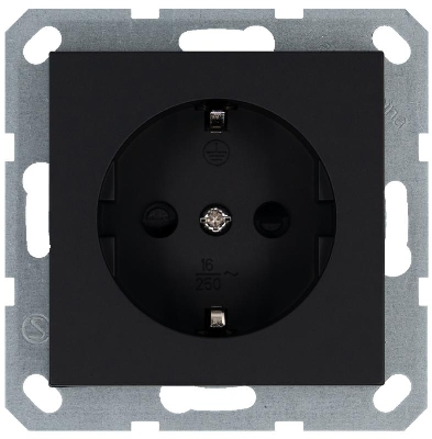 Розетка 1-м Shuko 16А IP20 с заземл. защ. шторки механизм черн. матов. soft touch Jasmart G5501PB