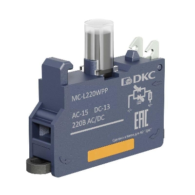 Блок контактный с клеммным безвинтовым зажимом со светодиодом на 220В бел. DKC MC-L220WPP