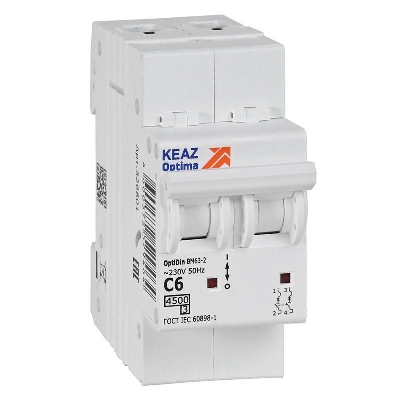 Выключатель автоматический модульный 2п C 6А 4.5кА OptiDin BM63-2C6-4.5-УХЛ3 КЭАЗ 326801