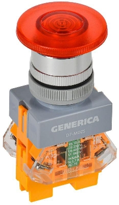 Кнопка D7-MDZS "Грибок" d22мм 1НО+1НЗ с подсветкой и фиксацией красн. GENERICA BBG50-11MDZS-3-11-K04-G