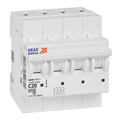 Выключатель автоматический модульный 4п C 20А OptiDin BM63-4C20-4.5-УХЛ3 КЭАЗ 326822