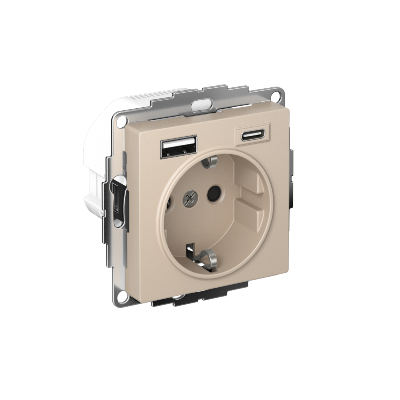 Розетка AtlasDesign 16А с 2-мя заряд. устройствами USB тип A+C 5В/2.4А/3.0А 2х5В/1.5А механизм песочн. SE ATN001232