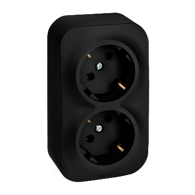 Розетка 2-м ОП Quteo 16А IP20 250В 2х2P+E с заземл. без защ. шторок черн. матов. IEK 782470