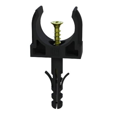 Держатель для труб (клипса) d25мм с дюбелем и саморезом черн. (уп.100шт) Промрукав PR13.0221