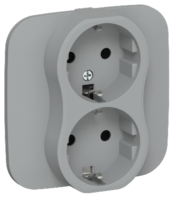 Розетка 2-м СП FLITE РС12-1-А-ФлС 16А с заземл. без защ. шторок безвинтовое крепление в сборе механизм сер. IEK FI-R21A-16-1-K03