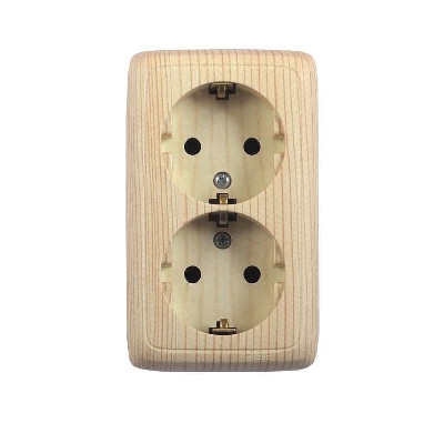 Розетка 2-м ОП Альфа 16А IP20 250В с заземл. с изолир. пластиной сосна HEGEL РА16-153-02