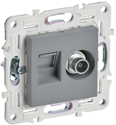 Розетка двойная TV+RJ45 кат.6E SKANDY SK-A15Gr сер. IEK SK-AK20-2-K03