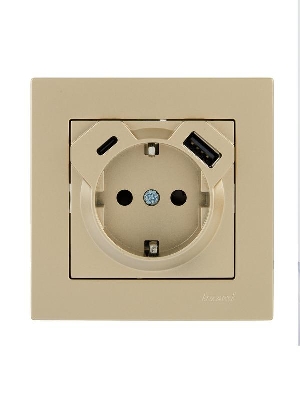 Розетка с заземл. TC+USB разъем VESNA зол. LEZARD 742-3688-181TC