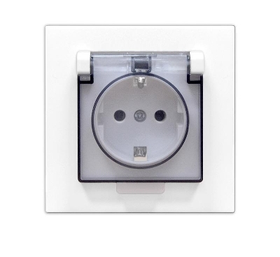 Розетка 1-м СП Афина 16А IP20 с заземл. с прозр. крышкой в сборе бел. Universal A0030