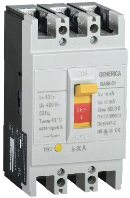 Выключатель автоматический 3п 80А 18кА ВА66-31 GENERICA SAV10-3-0080-G