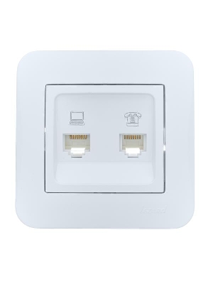 Розетка компьютерная+телефонная 2-м СП ASTI RJ45 + RJ11 в сборе бел. LEZARD 7081-0202-143