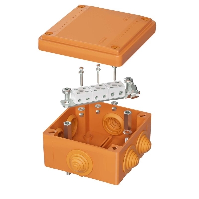 Коробка ответвительная FS 100х100х50мм IP56 6п 450В 6А 4кв.мм с кабельными вводами и клеммниками пластик. DKC FSB11604