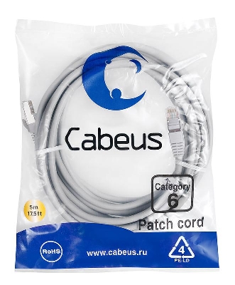 Патч-корд F/UTP кат.6 PC-FTP-RJ45-Cat.6-5m-LSZH 2xRJ45/8p8c экранир. LSZH 5м сер. Cabeus 7912c