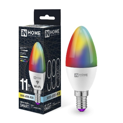 Лампа светодиодная LED-СВЕЧА-RGBW-SMART 11Вт 3000-6500К E14 990лм 230В димм. IN HOME 4690612050041