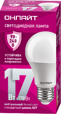 Лампа светодиодная 90 403 OLL-A60-17-230-4K-E27 (PRO 90-240В) ОНЛАЙТ 90403