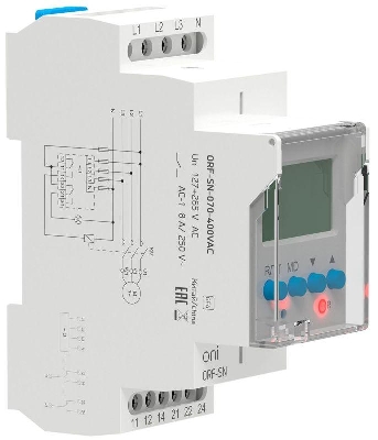 Реле фаз ORF-SN 3ф. 2 конт. 70-400В AC с контр. нейтр. ONI ORF-SN-070-400VAC