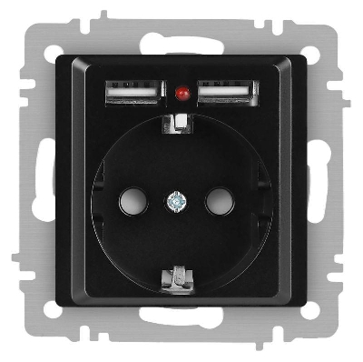 Розетка 1-м СП Accent 6-410-05 16А IP20 250В P+E Schuko + 2хUSB защ. шторки антрацит Intro Б0063698