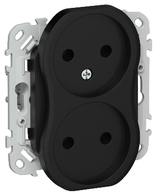 Розетка 2-м СП FLITE РС02-1-ФлЧ 10А без заземл. без защ. шторок безвинтовое крепление механизм черн. IEK FI-R20-10-1-K02